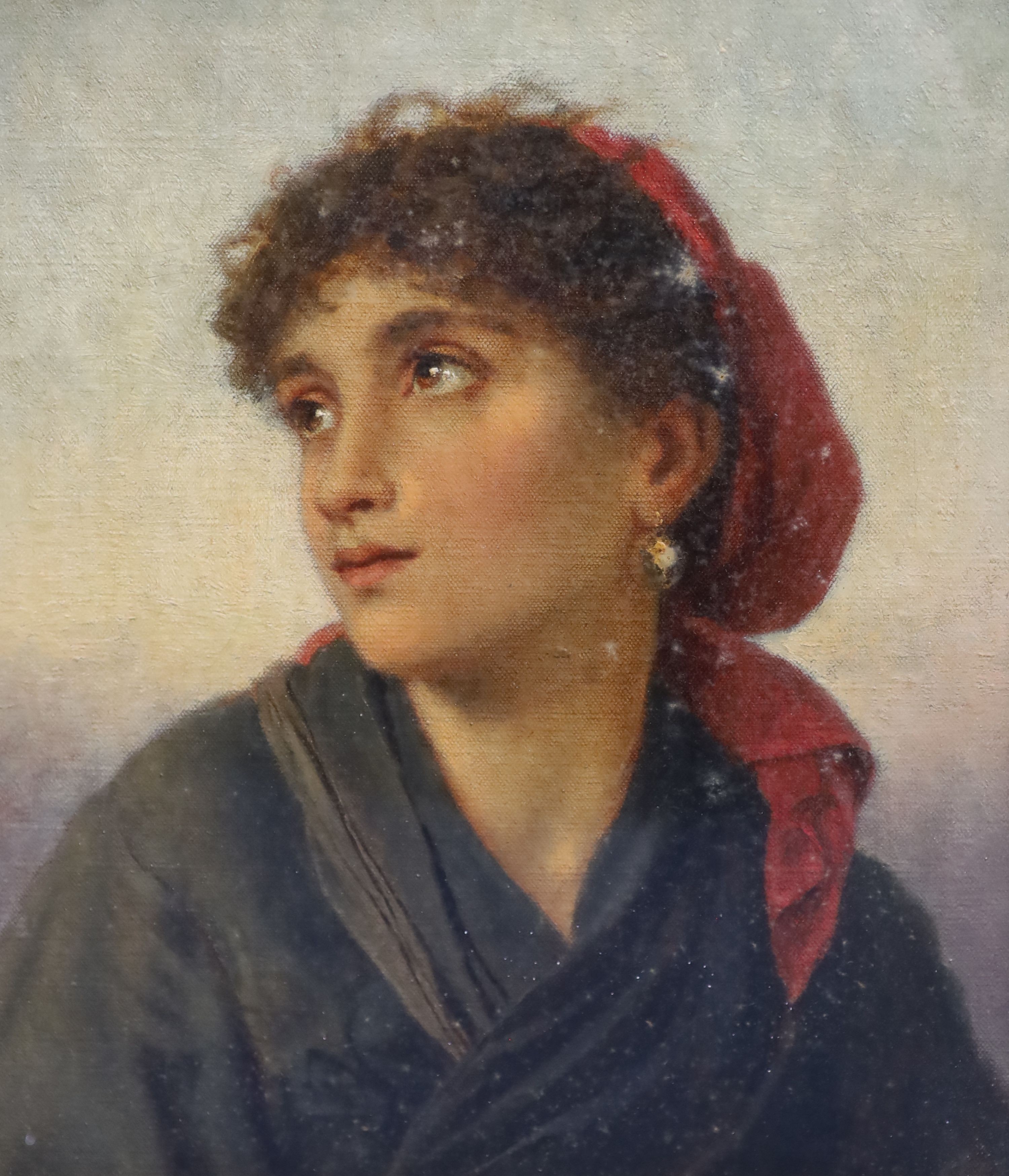 19th Century English School, Portrait of a gypsy girl, Oil on canvas, 34 x 29cm.